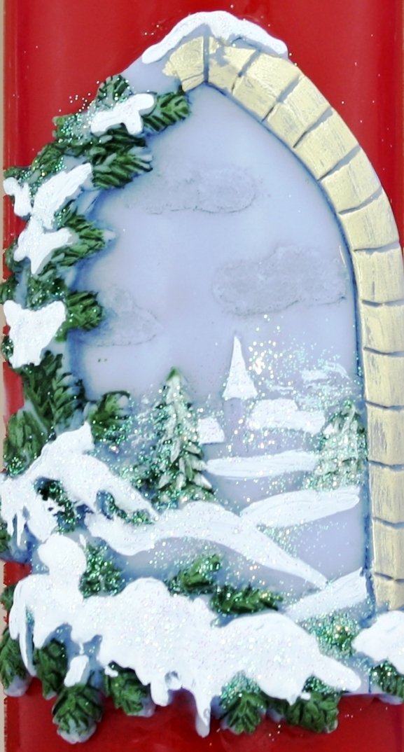 Adventskerze Winterlandschaft Winterfenster rot