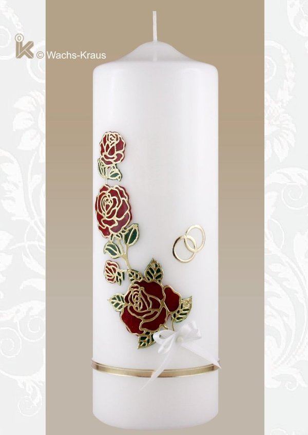 Günstig & ansprechend: Hochzeitskerze Vintage rote Rose