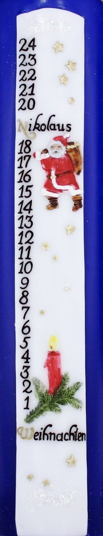 Adventskerze mit Zahlen 24-1 Countdown, blau