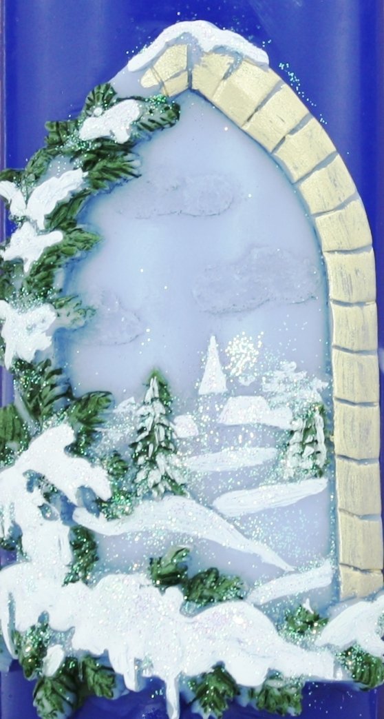 Adventskerze Winterlandschaft modelliert blau