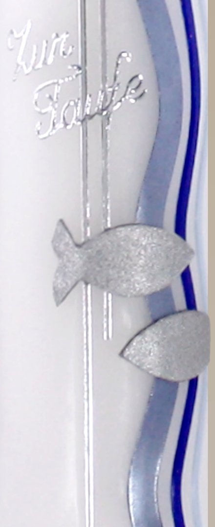 Taufkerze Fische und Kreuz, blau