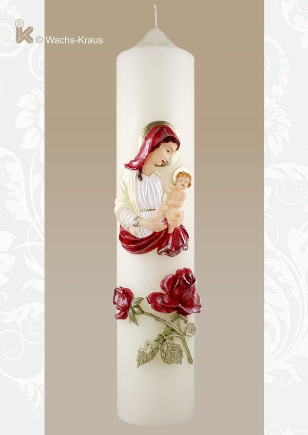 Marienkerze Madonna mit Kind Rosen